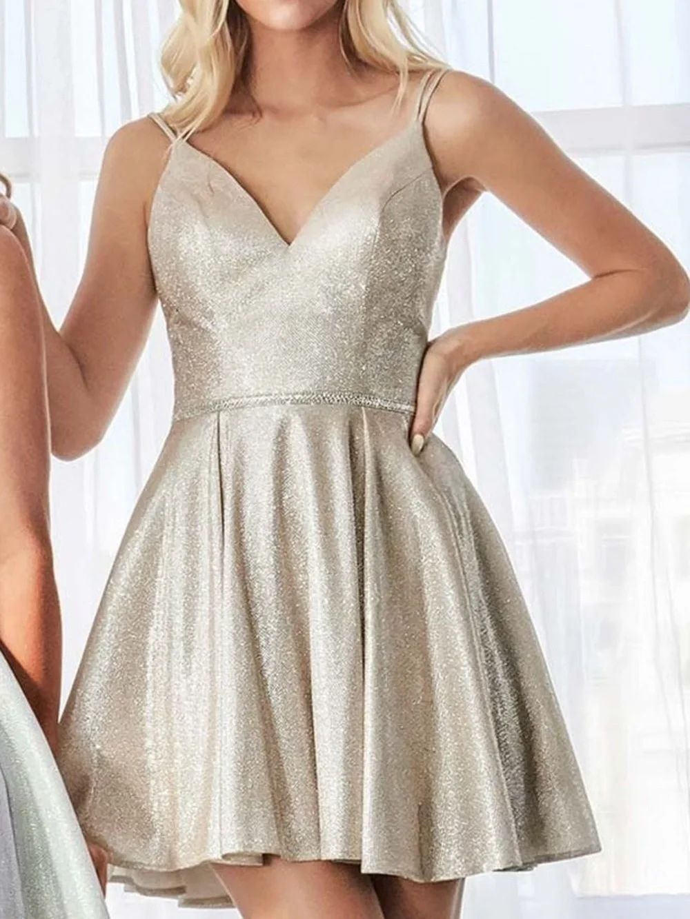 Cinderella Divine A-Line Spaghetti Strap Dress in Champagne Size 2